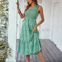 + Maksi haljina za žene sarafan modna ženska ljetna duga haljina s printom na jedno rame bez rukava zelena Maturalna