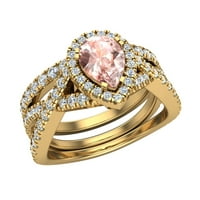 Vjenčani prsten set za žene 14K zlatna kruška rezana ružičasta morganite križ križnog halo prstena