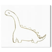 Wynwood Studio Animals Wall Art Canvas Print 'Line Brontosaurus' Dinosauri - zlato, bijelo