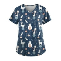 Ženske majice s bluzom s printom Ležerne Ženske majice kratkih rukava s okruglim vratom ljetne tunike u tamnoplavoj