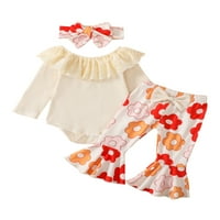 Odjeća za novorođenčad postavljena rebrasta dugih rukava ruffper romper zvonasti hlače za glavu za glavu jeseni