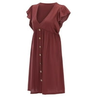 haljina sa šljokicama, modna ljetna ležerna haljina s izrezom i gumbima u obliku slova u, jednobojna haljina kratkih