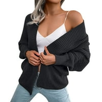 Predimenzionirani Ženski džemper s okruglim vratom, ležerni džemper s dugim rukavima, otvoren sprijeda, široki