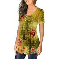 Jeashchat ženska cvjetna tiskana majica s kratkim rukavima V vrat naplaćena ležerna protočna tunična bluza bluza