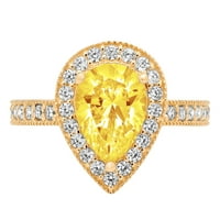 Žuti simulirani dijamant u obliku kruške od 2,36 karata u žutom zlatu od 14 karata s gravurom Izjava o godišnjici