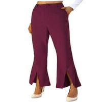 Ženske hlače u donjem dijelu, hlače visokog struka, lepršave palazzo hlače, široke hlače, jednobojne, vinsko crvene,