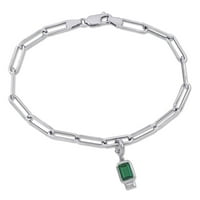 Narukvica za ovalnu vezu Miabella s smaragdnim i bijelim šarmom safira - lanac link -a