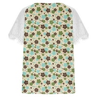 Ženski ležerni tunični vrhovi koje treba nositi s gamašama čipkasti kratki rukavi s V-izrezom ljetne majice cvjetni