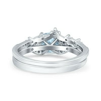 Blue Apple Co.Two Vintage Women Wedding Ring okrugli Aquamarine CZ Sterling Silver Veličina 8