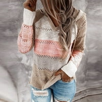 Labakihah džemperi za žene modne žene casual patchwork v-izreck dugi rukavi džemper s kapuljačom bluze ružičasti