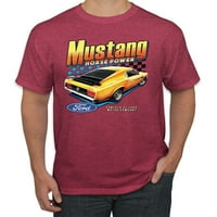 Wild Bobby, Ford Yellow Mustang HorsePower Automobili i kamioni Men Graphic Tee, Vintage Heather Red, Veliki