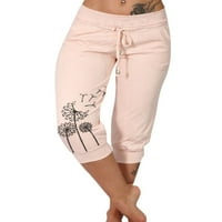 ;/ Ženske hlače do koljena, Capri hlače srednjeg rasta, hlače s elastičnim pojasom i vezicama, ružičaste;
