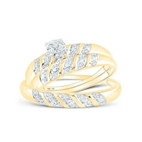 Čvrsto žuto zlato od 10 karata, njegovo i njezino, Okrugli dijamantni pasijans, odgovarajući par od tri prstena,