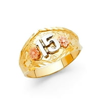 Nakit žuto, bijelo i ružičasto trobojno zlato 14k petnaesti rođendan prsten iz doba kraljice veličine 6,5