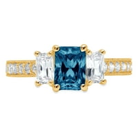 Smaragd izrezan 1,82 karata, prirodni londonski plavi topaz, 14 karatno žuto zlato, prsten za godišnjicu zaruka,