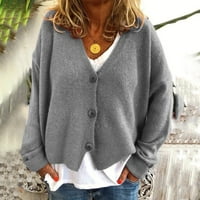 Kardigan za žene, modni ženski jednobojni džemper s izrezom i gumbima u obliku slova u, ležerni rastezljivi pleteni