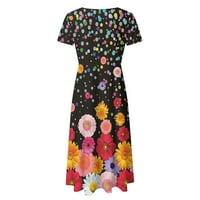 Ljetne haljine za žene, ljetne Ležerne haljine kratkih rukava s cvjetnim printom, široka haljina s okruglim vratom,