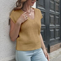 Pleteni džemper s dugim rukavima i dekolteom u obliku slova u, jednobojni Slatki pulover, Ženski Gornji dijelovi
