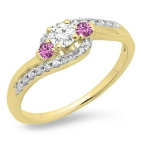 Zaručnički prsten od 14 karatnog ružičastog safira okruglog reza i bijelog dijamanta iz kolekcije A. H., žuto