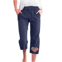 Youmao Capri hlače za žene s džepovima američke zastave za ispis hlače široke noge visoki struk hlače zvjezdane