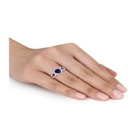 1. Carat Lab stvorio je plavi safir s tri kamenog prstena u 10k bijelom zlatu s dijamantima karata