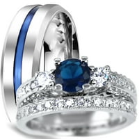 Njegov njezin trio vjenčani set CZ Bridal Band zaručnički prsten postavio mu je tanku plavu liniju