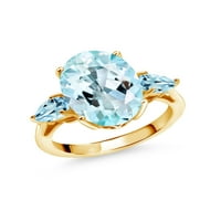 Gem Stone King 7. CT ovalno nebo plava topaz 18K žuto zlato pozlaćeno srebro 3-kamen zaručnički prsten