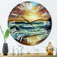 Umjetnički dizajn veličanstveni zalazak sunca nad plavim oceanom s divljim valovima zidni sat u morskom stilu