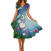 Haljine za žene Ženska proljetno-ljetna modna haljina s izrezom u obliku slova U i kratkim rukavima s printom