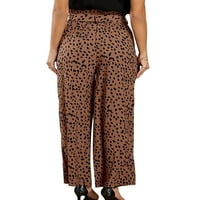 Ženske Palazzo hlače s leopard printom, široke boho hlače, ljetne hlače s volanima, smeđe boje