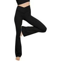 Dxhmoneyh ženske flare joge hlače crossover visokog struka casual bootcut gamaša za vježbanje zvonastih dna hlače