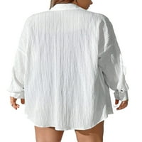Ženska ležerna jednobojna košulja dugih rukava bijele bluze Plus veličine