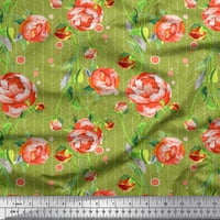 Rajonska tkanina U prugama, s cvjetnim ukrasom lišća i božura, tiskana tkanina širine dvorišta