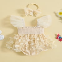 Suanret Toddler djevojčica romper haljina leptir dekor leteći rukavi ruširana mrežasta suknja rum kombinezon s