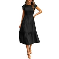 Ženska haljina modna ženska ležerna boho haljina srednje duljine s leptir rukavima duga haljina A kroja u crnoj