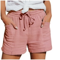 Teretane kratke hlače žene povremene ljetne ruffle pojaseve elastične kratke hlače s džepovima traper hlače ružičaste