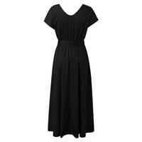 Plus haljine za žene modno elegantno v-izrez kratke rukave čvrste boje haljina s ljuljačkom labavi pojas plus