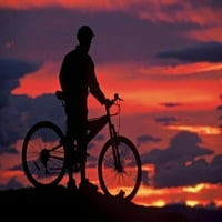 Brdski biciklist i zalazak sunca, planine Dunstan, središnji Otago, ispis plakata Davida zida
