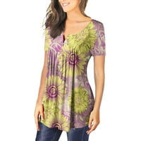 Majice za žene vrhovi kratkih rukava bluze obične fit majice pulover majice vrhovi cvjetni print majice dragi