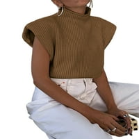 Ženski džemper od pulovera Gornji rukavi bez rukava Turtleneck Pulover prsluk široki pleteni zglob na ramenu
