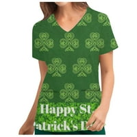 Gakvbuo St. Patrick's Day Scrubs vrhovi za žene plus radna uniforma veličine s džepnim v-izrezom radne i sigurnosne