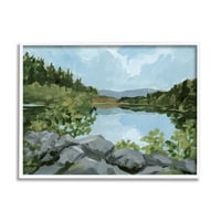 Stupell šumsko jezero stjenovita obala pejzažno slikarstvo u bijelom okviru umjetnički tisak zidna umjetnost
