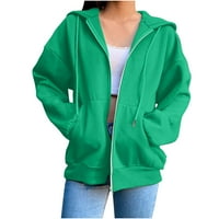 Prevelika majica za žene, ženska modna Bluza, vrhovi dugih rukava, majica s džepovima i kapuljačom u zelenoj boji