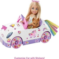Lutka Chelsea i igračka za automobil, Tema jednoroga, mala plava lutka, štene, naljepnice i dodaci