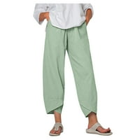 Ženske hlače žene pamuk i laneni elastični struka s džepom labave harem hlače čiste boje hlače hlače lanene hlače