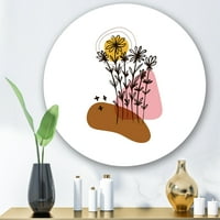 DesignArt 'Sažetak Cvjetovi biljke s elementarnim oblicima I' Moderni krug metalne zidne umjetnosti - disk od