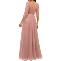 Cuoff ljetne haljine za žene dame temperament dugi rukavi ležerna čipkasta uboda solidna haljina u boji ružičasta