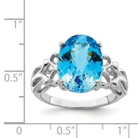 Karirani plavi topaz prsten od čistog srebra s rodijem i kariranim plavim topazom