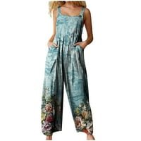 Ženski kombinezon u donjem rublju-modni džepni print hlače s naramenicama s ramena kombinezon na kopčanje plava