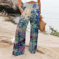 Široke ženske hlače od pamuka i lana lagane ljetne Ležerne boho hlače visokog struka s cvjetnim printom hlače